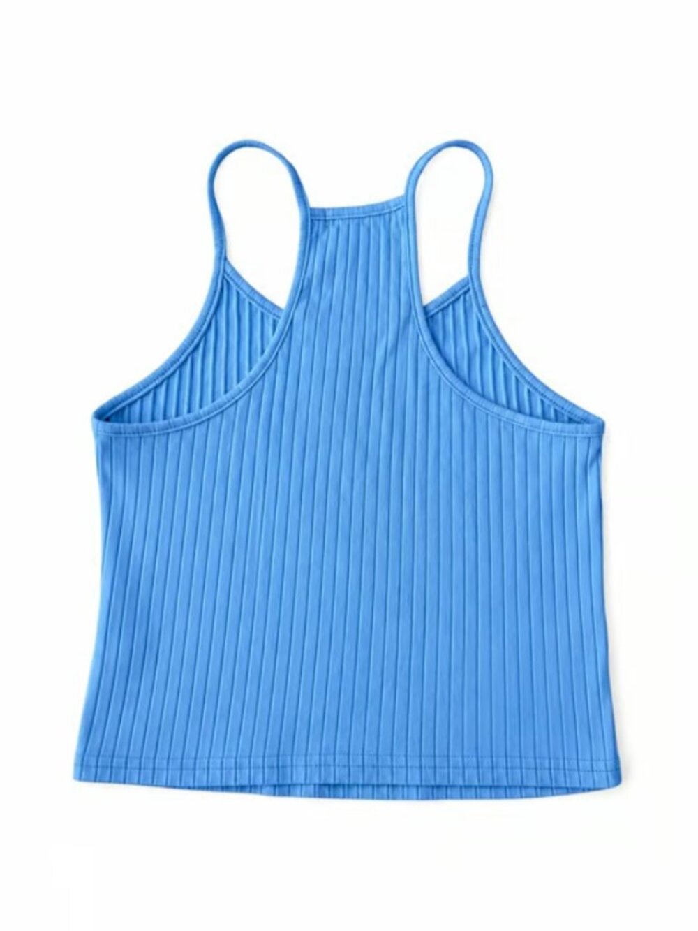 Women's Blue Ribbed Racerback Crop Tank Top, S - Picture 3 of 4